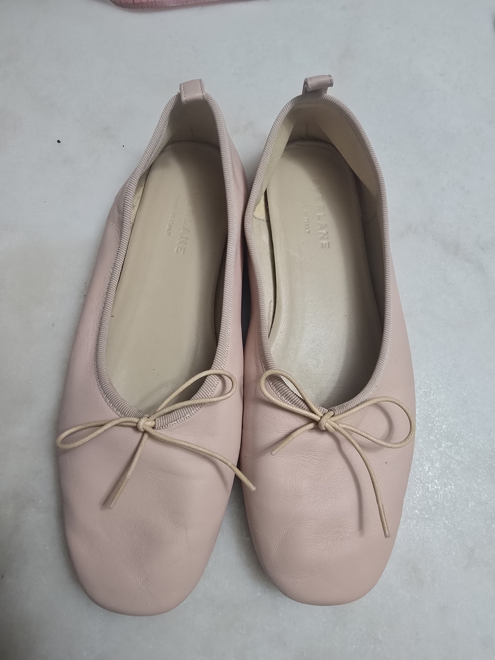 Everlane Blush Pink Leather Ballet Flats with Bow